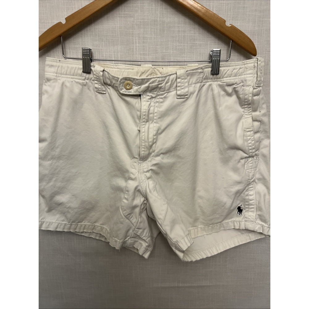 Polo Ralph Lauren Men's Large White Cotton Beach Shorts Drawstring & Zip Fly